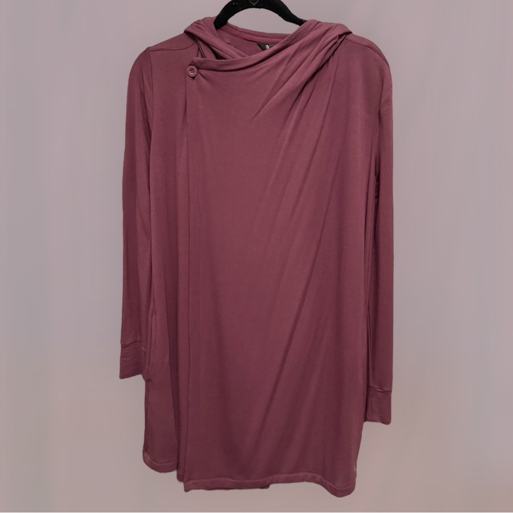MPG Women's Long Length Cardigan Wrap with Hood Purple Size Small